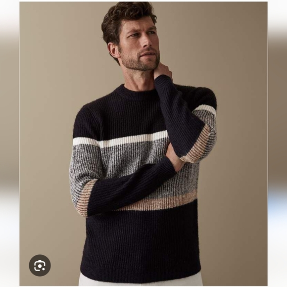 Reiss Other - Reiss Wool Mohair Blend Men's Striped Sweater - Black, Gray, and Tan Medium